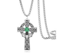 VASSAGO Celtic Cross Necklace Stainless Steel Four Leaf Clover Necklace Cross Pendant Celtic Knot Irish Jewelry Religious Protection Gift for Women Men