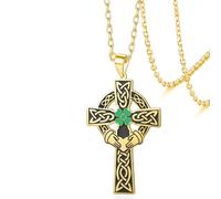 VASSAGO Celtic Cross Necklace Stainless Steel Four Leaf Clover Necklace Cross Pendant Celtic Knot Irish Jewelry Religious Protection Gift for Women Men