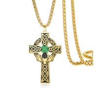VASSAGO Celtic Cross Necklace Stainless Steel Four Leaf Clover Necklace Cross Pendant Celtic Knot Irish Jewelry Religious Protection Gift for Women Men