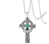 VASSAGO Celtic Cross Necklace Stainless Steel Four Leaf Clover Necklace Cross Pendant Celtic Knot Irish Jewelry Religious Protection Gift for Women Men