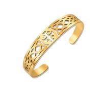 VASSAGO Celtic Knot Jerusalem Cross Cuff Bracelet Stainless Steel Open Bangle Religious Statement Prayer Amulet Medieval Baptism Jewelry Gift for Women Men，Gold