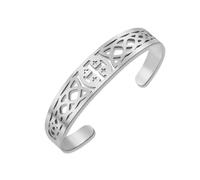 VASSAGO Celtic Knot Jerusalem Cross Cuff Bracelet Stainless Steel Open Bangle Religious Statement Prayer Amulet Medieval Baptism Jewelry Gift for Women Men，Silver