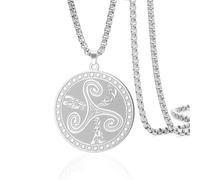 VASSAGO Celtic Knot Necklace for Women Men Triple Moon Goddess Celtic Triquetra Necklace Stainless Steel Irish Pagan Wiccan Jewelry Gift (Silver-box chain)