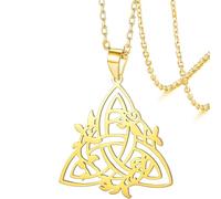 VASSAGO Celtic Knot Necklace Stainless Steel Irish Trinity Knot Pendant Necklace Triangle Pendant with Vine Leaf Necklace Amulet Jewelry for Women Men (gold)