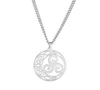 VASSAGO Celtic Knot Triskele Necklace Triple Spiral Round Pendant Necklace Viking Celtic Triskele Trinity Knot Necklace Good Luck Irish jewelry for Women Men (silver)