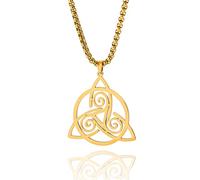VASSAGO Celtic Spiral Knot Necklace Triple Spiral Triskele Celtic Pendant Necklace Spiral Trinity Knot Necklace Good Luck Irish Celtic Knot Necklace Amulet Jewelry Gift for Men Women (Gold-B)