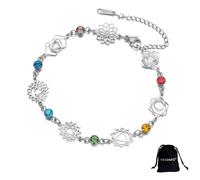VASSAGO Chakra Bracelet for Women Stainless Steel 7 Chakras Charms Yoga Wrist Reiki Healing Bracelet Adjustable Sacred Geometry Jewelry for Women Friends Sister (silver 4)