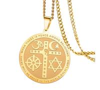 VASSAGO Coexist in Peace Necklace Yin Yang Cross Necklace Om Star Crescent Moon Necklace Wheel Star of David Necklace for Men Women (gold)