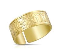 VASSAGO Coexist in Peace Ring World Religions Harmony Rings Religion Jewelry Adjustable Stainless Steel Protection Amulet Gift Women Men，Gold