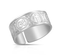 VASSAGO Coexist in Peace Ring World Religions Harmony Rings Religion Jewelry Adjustable Stainless Steel Protection Amulet Gift Women Men，Silver