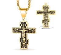 VASSAGO Cross Necklace for Men Women, Orthodox Cross/Cruz de Caravaca/Crucifix Pendant Necklace Amulet Catholic Christian Religious Jewelry Gift
