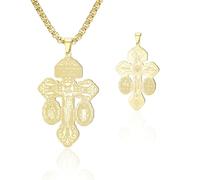 VASSAGO Double-Sided Catholic Cross Necklace Stainless Steel Sacred Heart & Jesus Crucifix Pendant Necklace Religious Amulet Jewelry for Men Women Christian Faith Gifts (Gold)