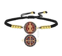 VASSAGO Double Sided St Benedict Medal Bracelet for Women Men | Saint Benedict Cross Exorcism,Catholic Amulet Religious Jewelry Gifts,Adjustable Handmade String & Stainless Steel