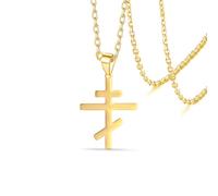 VASSAGO Eastern Orthodox Cross Necklace for Men Women Stainless Steel Russian Orthodox Jesus Crucifix Byzantine Cross Pendant Necklace Christian Catholic Religious Jewelry Gift (Gold-1)