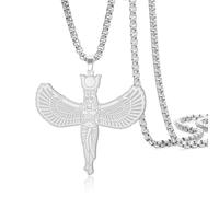 VASSAGO Egyptian Goddess Isis Pendant Necklace Stainless Steel Winged Isis Amulet Jewelry Ancient Egypt Protection Talisman Necklace for Women Men (Silver-Box Chain)