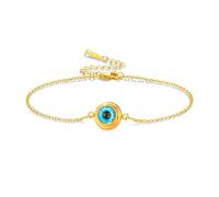 VASSAGO Evil Eye Bracelet for Women Blue Evil Eye Charm Adjustable Link Bracelets Stainless Steel Dainty Turkish Lucky Protection Bracelets Jewelry Gift for Men Her (Gold Bracelet)