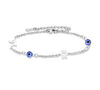 VASSAGO Evil Eye Bracelet for Women Stainless Steel Star of David Chai Bracelet Dainty Adjustable Jewish Protection Lucky Charm Jewelry for Daily Wear Hanukkah Gift (silver)