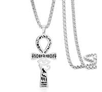 VASSAGO Eye of Horus Ankh Cross Necklace for Men Women Stainless Steel Ancient Egyptian Key of Life Pendant Necklace Amulet of Protection Protection Egypt Jewelry Gift (silver)