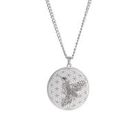 VASSAGO Flower of Life Necklace Stainless Steel Sacred Geometry Hummingbird Pendant Love lucky Talisman Jewelry for Men Women, Stainless Steel, No Gemstone