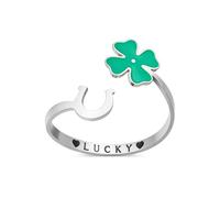 VASSAGO Four Leaf Clover Horseshoe Ring for Women Stainless Steel Adjustable Ring with LUCKY Engraving St. Patrick's Day Irish Lucky Protection Jewelry (Silver)