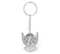 VASSAGO Guardian Angel Keychain Stainless Steel Praying Angel Keyring Dainty Purse Backpack Charm Religious Jewelry Gift (silver)
