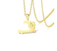 VASSAGO Haiti Map Necklace Haiti Country Map Outline Pendant，Gold 2