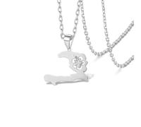 VASSAGO Haiti Map Necklace Haiti Country Map Outline Pendant，Silver 2