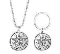 VASSAGO Hebrew Esoteric Tetragrammaton Name of God YHWH Pentagram Stainless Steel Pendant Necklace Keychain Jewelry Set