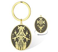 VASSAGO Hecate Keychain Stainless Steel Triple Moon Goddess Keyring Hekate Pendant Pagan Witchy Jewelry Gifts for Women (gold-double sided)