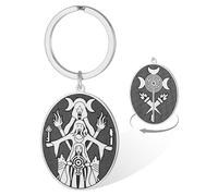 VASSAGO Hecate Keychain Stainless Steel Triple Moon Goddess Keyring Hekate Pendant Pagan Witchy Jewelry Gifts for Women (silver-double sided)