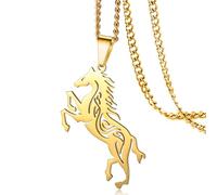 VASSAGO Horse Necklace for Women Men Stainless Steel Horse Pendant Necklace Animal Jewelry Horse Lover Gifts (gold)