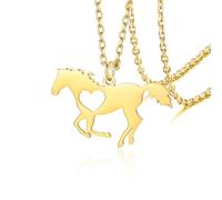 VASSAGO Horse Necklace for Women Men Stainless Steel Horse Pendant Necklace Animal Jewelry Horse Lover Gifts (gold heart horse)