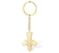 VASSAGO Inverted Cross Keychain Stainless Steel Satan Baphomet Keyring Religious Amulet Satanic Jewelry Gifts for Men Women (gold)