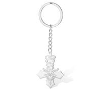 VASSAGO Inverted Cross Keychain Stainless Steel Satan Baphomet Keyring Religious Amulet Satanic Jewelry Gifts for Men Women (silver)