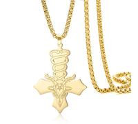 VASSAGO Inverted Cross Necklace Stainless Steel Satan Baphomet Pendant Necklace Religious Amulet Satanic Jewelry Gifts for Men Women (gold goat)