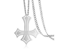 VASSAGO Inverted Cross Necklace Stainless Steel Satan Baphomet Pendant Necklace Religious Amulet Satanic Jewelry Gifts for Men Women (silver)