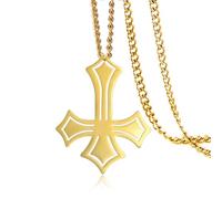 VASSAGO Inverted Cross Necklace Stainless Steel Satan Baphomet Pendant Necklace Religious Amulet Satanic Jewelry Gifts for Men Women (gold)