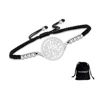 VASSAGO Islam Muslim Bracelet Stainless Steel Handmade String Quran Ayatul Kursi Bracelet Allah Arabic Calligraphy Charm Ramadan Eid Jewelry Gifts (Silver-Black String 2)