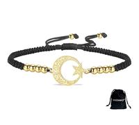VASSAGO Islamic Ayatul Kursi Bracelet Crescent Moon and Star Bracelet Adjustable Braided Rope Arabic Muslim Quran Calligraphy Allah Jewelry for Women Men Eid Ramadan Gift (G-B)