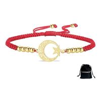 VASSAGO Islamic Ayatul Kursi Bracelet Crescent Moon and Star Bracelet Adjustable Braided Rope Arabic Muslim Quran Calligraphy Allah Jewelry for Women Men Eid Ramadan Gift (G-R)