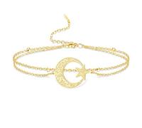 VASSAGO Islamic Ayatul Kursi Bracelet Crescent Moon and Star Bracelet Adjustable Braided Rope Arabic Muslim Quran Calligraphy Allah Jewelry for Women Men Eid Ramadan Gift (Gold 3)