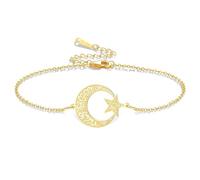 VASSAGO Islamic Ayatul Kursi Bracelet Crescent Moon and Star Bracelet Adjustable Braided Rope Arabic Muslim Quran Calligraphy Allah Jewelry for Women Men Eid Ramadan Gift (Gold 1)
