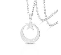 VASSAGO Islamic Ayatul Kursi Necklace Crescent Moon and Star Pendant Arabic Muslim Quran Calligraphy Allah Jewelry Stainless Steel Islam Eid Ramadan Gift for Women Men