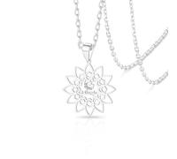 VASSAGO Islamic Crescent Moon and Star Necklace Lotus Flower Pendant Muslim Allah Arabic Religious Amulet Jewelry Eid Ramadan Gift for Women Men