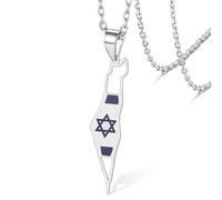 VASSAGO Israel Palestine Map Necklace for Women Men Stainless Steel Star of David Necklace Israel Palestine Necklace Hexagram Magen David Jewish Jewelry Gift (silver map necklace)