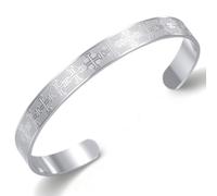 VASSAGO Jerusalem Cross Bracelet Stainless Steel Crusaders Cross Pendant Bracelet Religious Statement Prayer Amulet Medieval Baptism Jewelry Gift for Women Men (Silver)