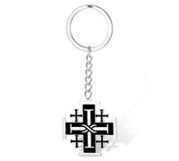 VASSAGO Jerusalem Cross Keychain Stainless Steel Crusaders Cross Keyring Religious Prayer Amulet Jewelry Gift for Men Women (black)