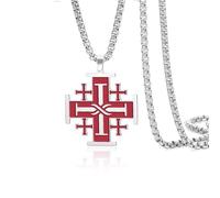 VASSAGO Jerusalem Cross Necklace Stainless Steel Crusaders Cross Pendant Necklace Religious Statement Prayer Amulet Medieval Baptism Jewelry Gift for Men Women (red)