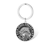 VASSAGO Jesus Christ Keychain Stainless Steel Christian Prayer Keyring Communion Baptism Confirmation Religious Jewelry Gifts (silver)
