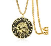VASSAGO Jesus Christ Necklace Stainless Steel Coin Medallion Pendant Necklace Christian Prayer Amulet Jewelry Gift for Men Women (gold)